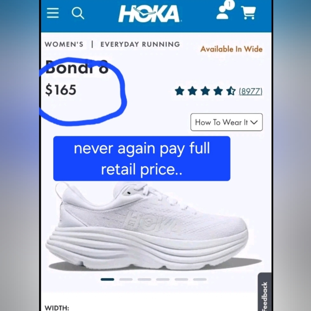 HOKA Bondi One One 8 Men Triple White Running Shoes Brand New - Picture 8 of 10